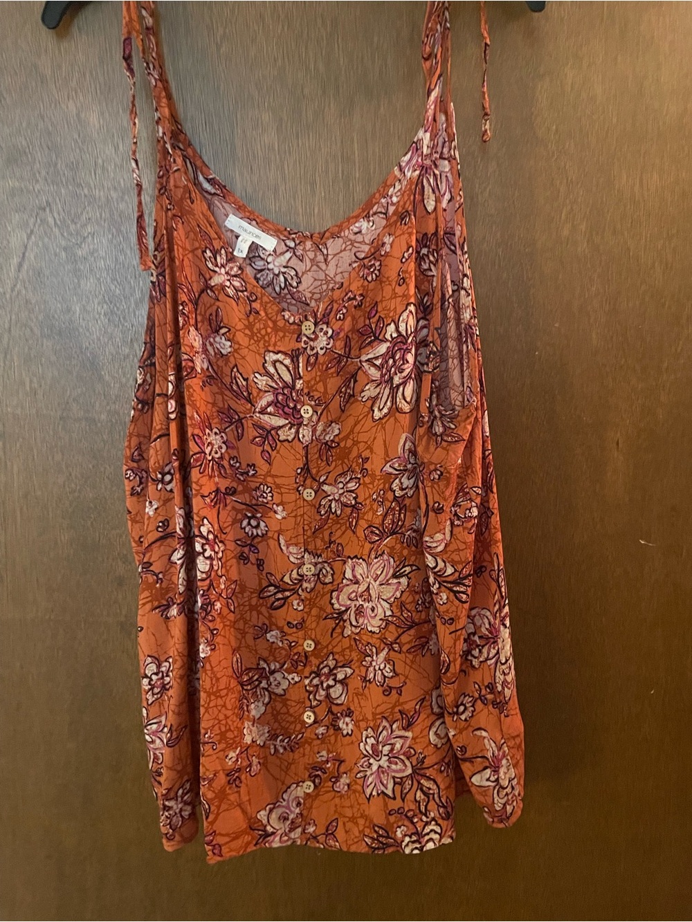 Maurices Floral Tie-Strap Camisole in Rust with Pink Accents